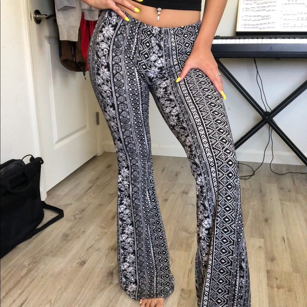 Black & White Patterned Flare Pants